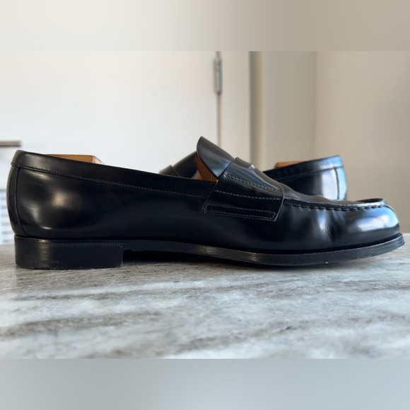 Prada Brushed Leather Loafers Black 12 US/ Prada Sz 11 Penny Shiny Triangle Logo main image 8